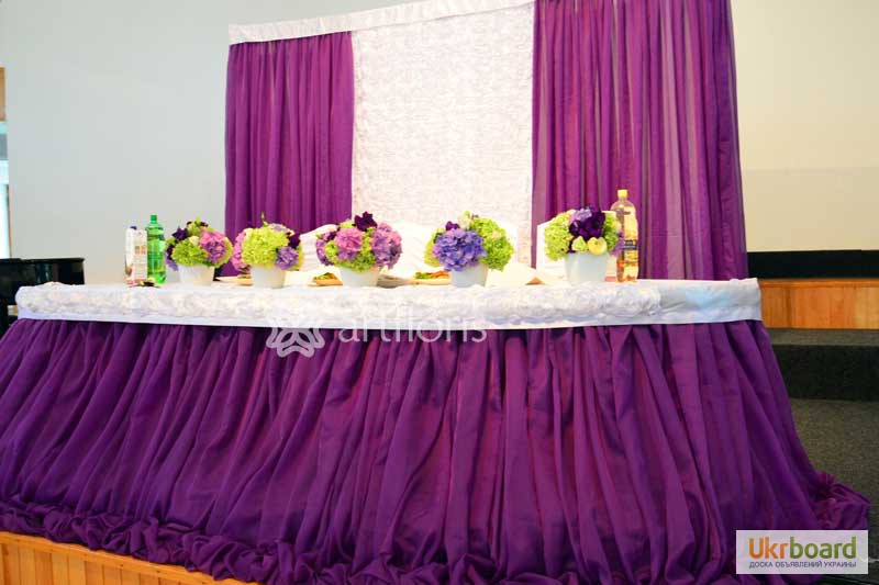 Фото 6. Оформление зала, украшение свадеб тканями, свадебная флористика,