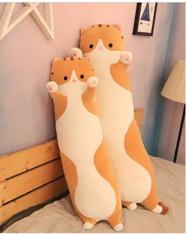 М#039;яка плюшева іграшка подушка обіймашка Довгий Кіт (Батон) (70 см) Колір: коричневий