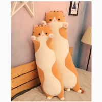 М#039;яка плюшева іграшка подушка обіймашка Довгий Кіт (Батон) (70 см) Колір: коричневий