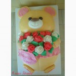Детский торт Мишка с букетом роз