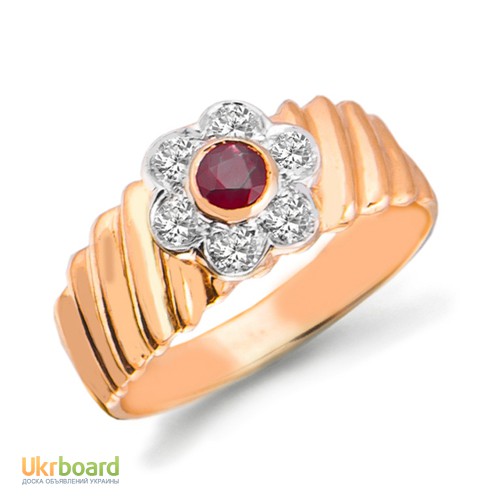 Фото 1/1. Золотое кольцо с рубином и бриллиантами 0, 36 карат. НОВОЕ (Код: 16311)