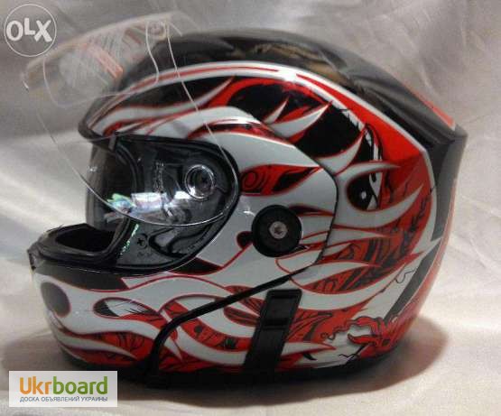 Мотошлем FGN Helmet трансформер с очками, рисунок огонь. Акция