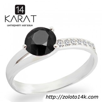 Золотое кольцо с черным и белыми бриллиантами 0, 97 карат карат 17 мм. Белое золото. Новое