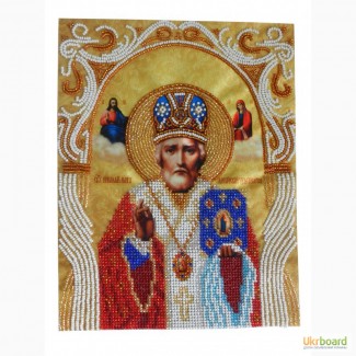 Икона вышитая чешским бисером Святой Николай Чудотворец