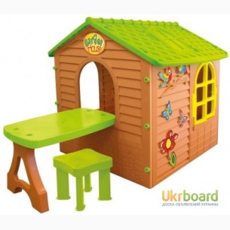 Детский игровой домик Лесной коричневый +столик+стульчик
