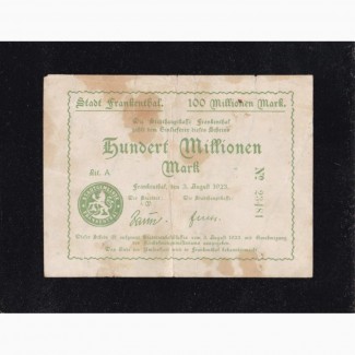 100 000 000 марок 1923г. Франкенталь. А 23481. Германия