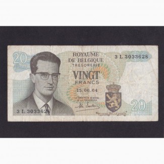 20 франков 1964г. 3L 3033628. Бельгия