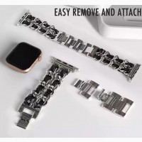 Металический Ремешок с кожаными вставками шанель для Apple Watch CHANEll 38/44 Шанель