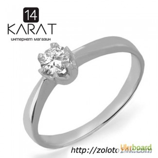 Золотое кольцо с бриллиантом 0, 20 карат. Белое золото. НОВОЕ (Код: 13051)