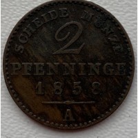 Германия 2 пфеннига 1858 год г23