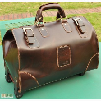 Продается большая дорожная кожаная сумка с выдвижной металлической тележкой, винтаж