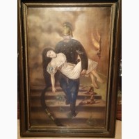Срочно продам антикварную картину Пожарник ( Конец 19 века. ) Торг, уместен