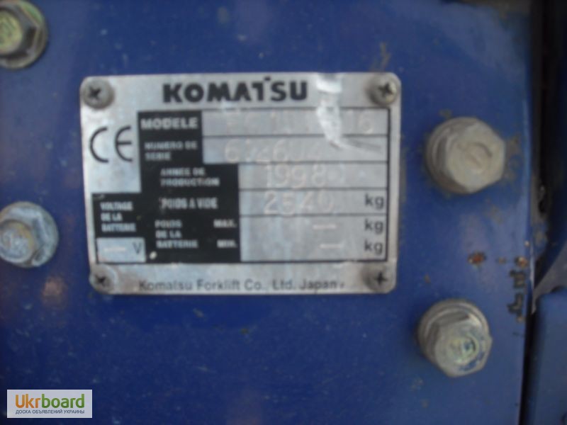 Фото 6. Погрузчик вилочный Komatsu 15, 1998 г., газ, 3373 м/ч, 4000 мм высота подъема