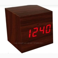 Настольные часы из дерева Куб Часы - будильник ДЕРЕВЯННЫЙ КУБ с термометром Подбор