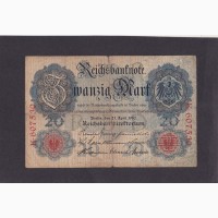 20 марок 1910г. K 607530. Германия. 6-цифр номер