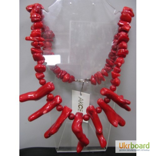 Фото 1/3. Бусы - Ожерелье из коралла красного натурального с длинными кораллами