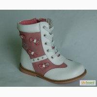 Демисезонные ботинки для девочек Шалунишка арт.100-97 бело-розов бантики с 24-28р