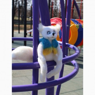 ЛИС ПЕРЕМОГИ белый игрушка хендмэйд валяная интерьерная из шерсти лиса подарок іграшка