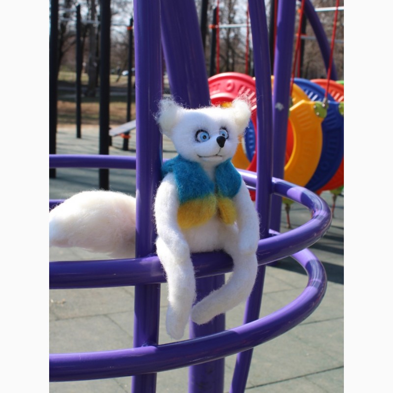 ЛИС ПЕРЕМОГИ белый игрушка хендмэйд валяная интерьерная из шерсти лиса подарок іграшка