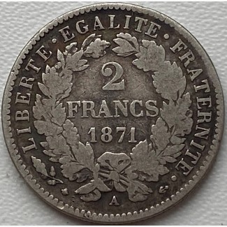 Франция 2 франка 1871 год СЕРЕБРО