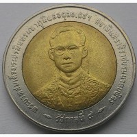 Таиланд 10 бат 1996 г. Биметалл, 26 мм. 50лет правления короля Рамы IX