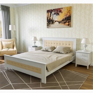 Деревяне двоспальне ліжко Валенсія арт з мякою спинкою