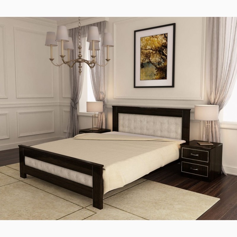 Фото 4. Деревяне двоспальне ліжко Валенсія арт з мякою спинкою