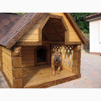 Будка вольер деревянный для собаки с декоративной резьбой