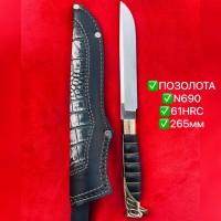 Нож Авторская Ручная Работа Документы Позолота N690 61HRC !!!СУПЕР ЦЕНА