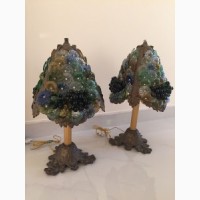 Антикварные бронзовые лампы со стеклом Мурано