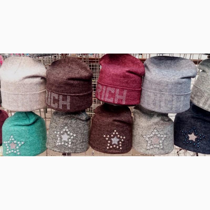 Фото 2. Зимние модные тёплые шапочки на флисе для подростков RICH и звёзды, объём 50-58 см