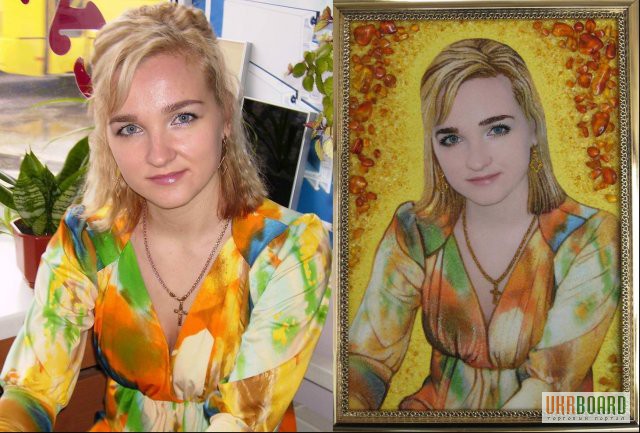 Фото 3. Портреты из янтаря (цена указана для размера 20х30 рамка деревянная)