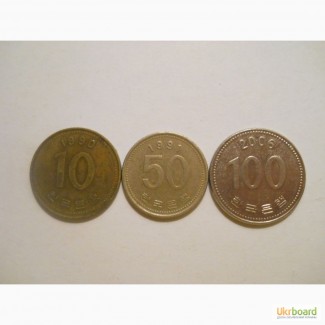 Монеты Южной Кореи (3 штуки)