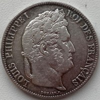 Франция 5 франков 1837 год Серебро! РЕДКИЙ ГОД! Состояние