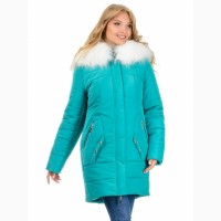 Зимняя тёплая куртка- парка бирюза с опушкой, размеры 46- 52- D122