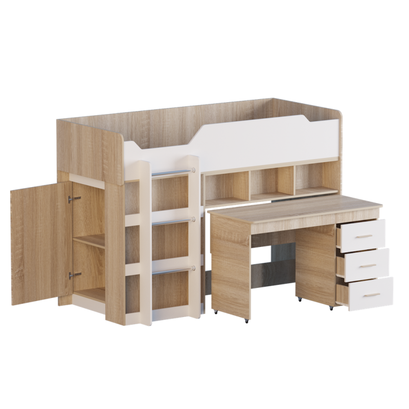 Фото 2. Ліжко-горище для дитячої кімнати зі столом та шафою