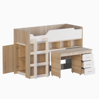 Ліжко-горище для дитячої кімнати зі столом та шафою