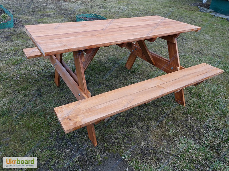 Фото 5. Дачная садовая деревянная мебель стол с лавками