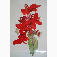 Винтажная картина красный цветок в вазе