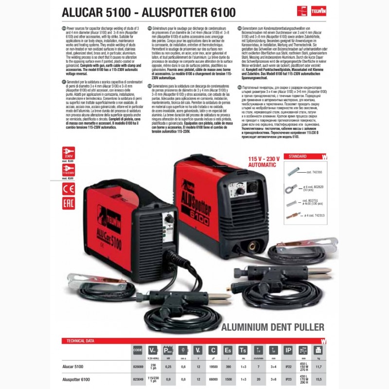 Фото 3. Telwin ALUSPOTTER 6100 Аппарат конденсаторной сварки - споттер для рихтовки алюминия 3-6мм