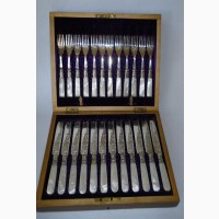 Набор старинных перламутровых ножей и вилок JE SS (Джозеф Эллиот и сыновья)-Англия