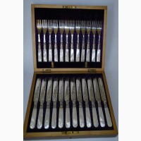 Набор старинных перламутровых ножей и вилок JE SS (Джозеф Эллиот и сыновья)-Англия