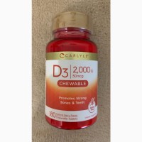 Вітамін D3, 50 мкг (натуральні ягоди), 180 жувальних таблеток США