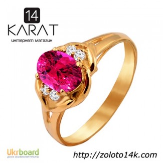 Золотое кольцо с рубином и бриллиантами 0, 08 карат 16, 5 мм. НОВОЕ (Код: 17133)