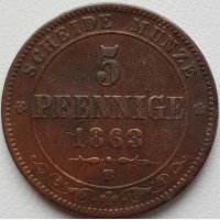 Германия Саксония 5 пфеннигов 1863 год СОСТОЯНИЕ