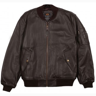Шкіряна чоловіча льотна куртка MA-1 Leather (коричнева)
