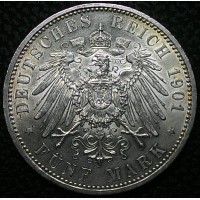 Германия 5 марок 1901 год СЕРЕБРО!!!! СОСТОЯНИЕ