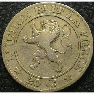 Бельгия 20 сантимов 1861 год РЕДКАЯ