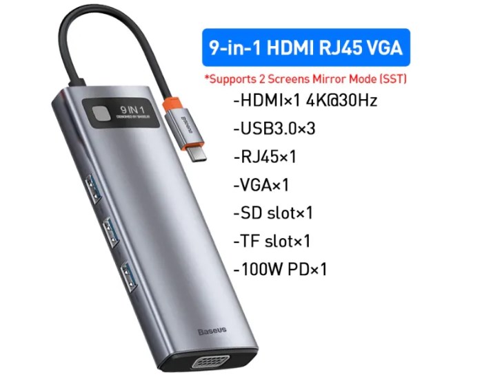 Фото 2. 9 в 1 Переходник USB-C Хаб Baseus Metal Gleam Type-C HUB Docking Station 9 в 1