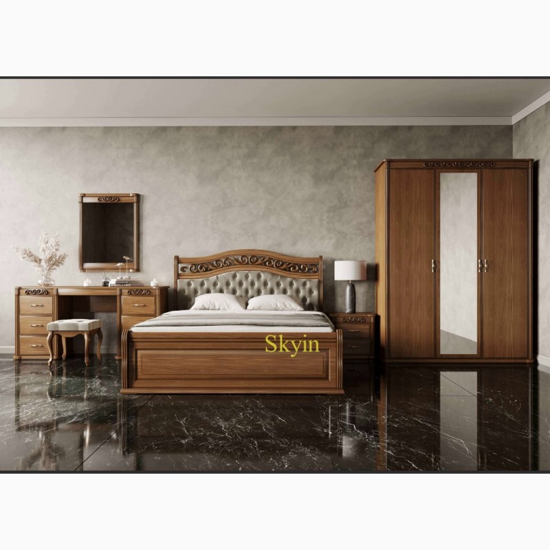 Фото 10. Біле із золотом двоспальне ліжко з тумбами Емілія з ясена